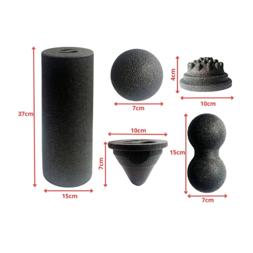5-in-1 Faszienrollen Set mit Faszienrolle 37cm, Duoball, Massageball und Kegel aus EPP-Schaumstoff schwarz – Bild 10