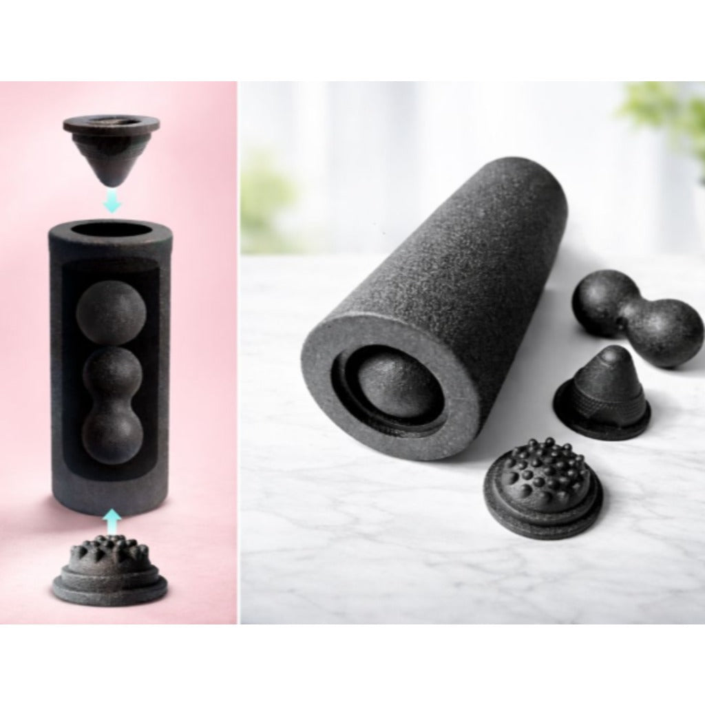 5-in-1 Faszienrollen Set mit Faszienrolle 37cm, Duoball, Massageball und Kegel aus EPP-Schaumstoff schwarz – Bild 5