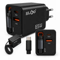 65W Schnellladegerät USB-C mit Kabel – USB Netzteil Quick Charge 3in1 Schwarz