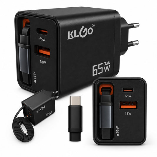 65W Schnellladegerät USB-C mit Kabel – USB Netzteil Quick Charge 3in1 Schwarz