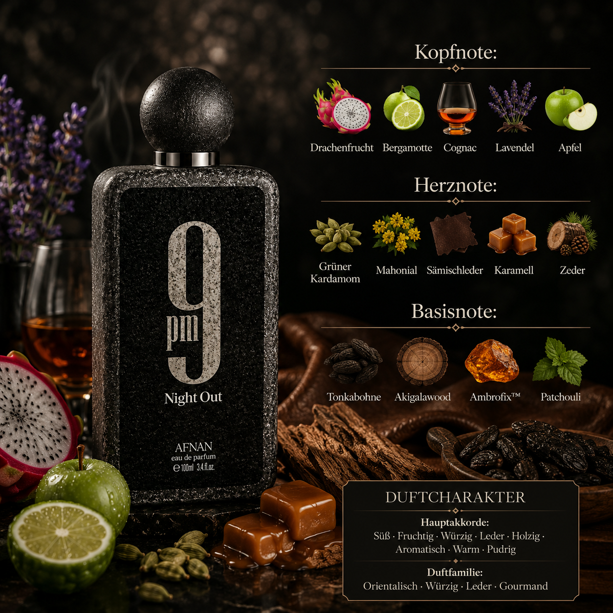 Afnan 9 PM Night Out Extrait de Parfum 100 ml – Intensiver Unisex Duft