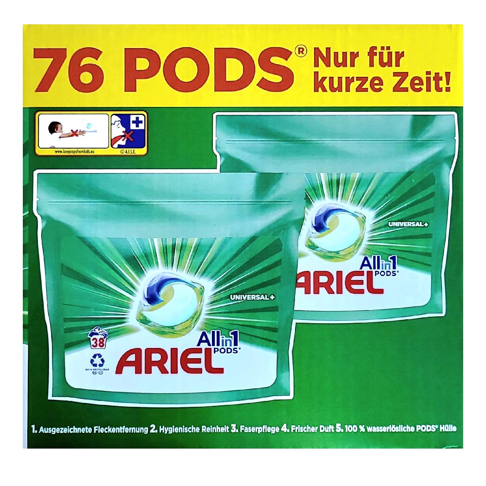 Ariel Waschmittel Pods All-in-1, 76 Waschladungen