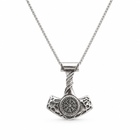 Wikinger Halskette mit Thors Hammer Mjölnir Vegvisir Anhänger 6x4,5 cm Runenmotiv nordischer Schmuck Unisex