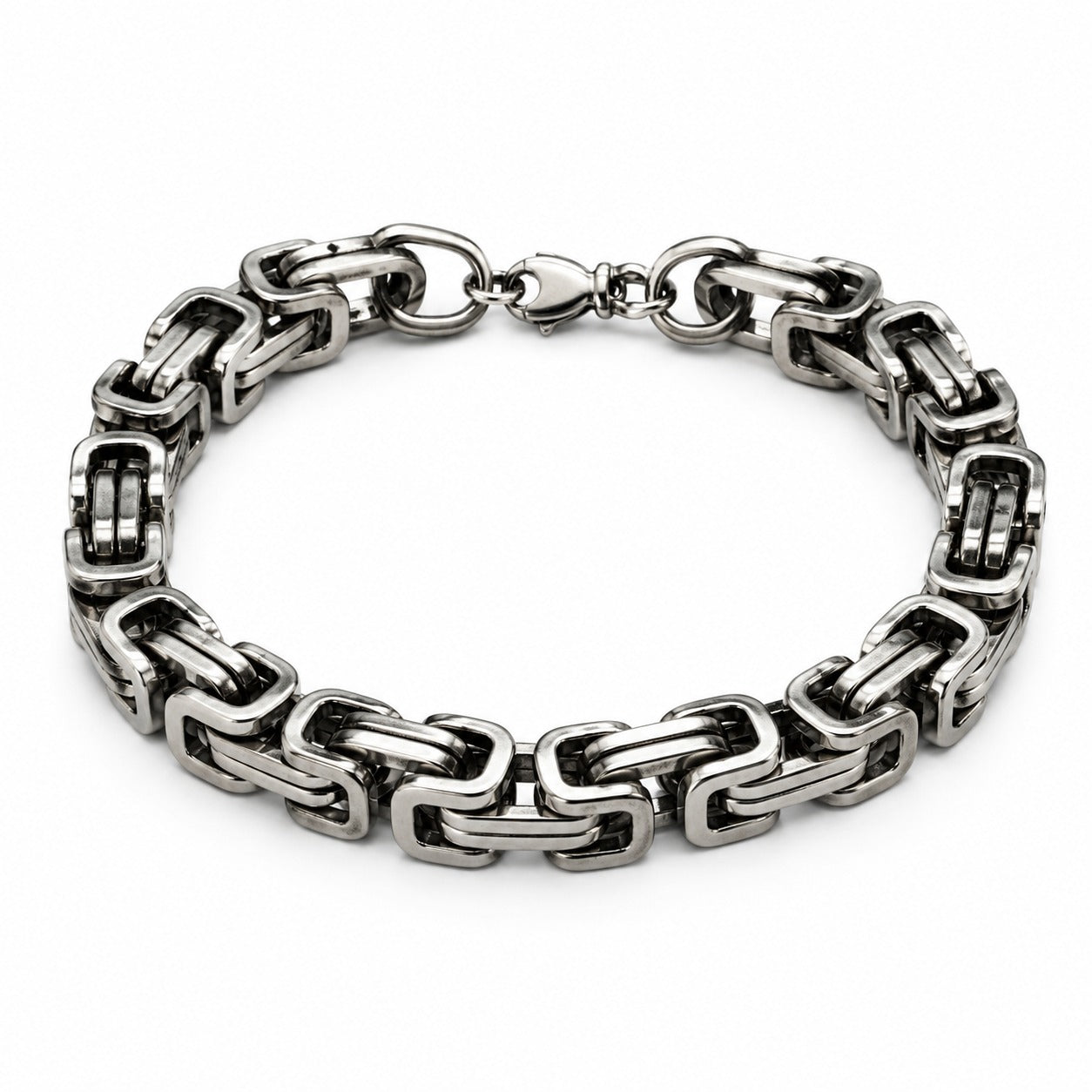 Herren Armband Silber – Massives Edelstahl Gliederarmband im Byzantine Design
