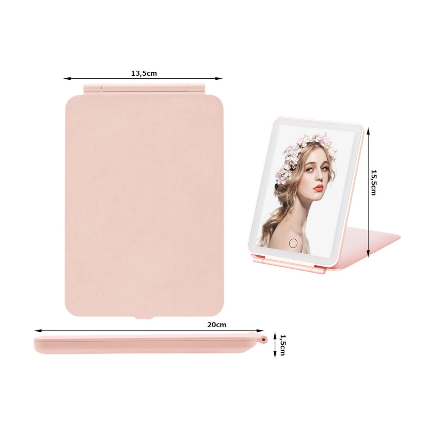 LED beleuchteter Schminkspiegel Klappbarer Reisespiegel mit Touch-Steuerung & 3 Lichtfarben