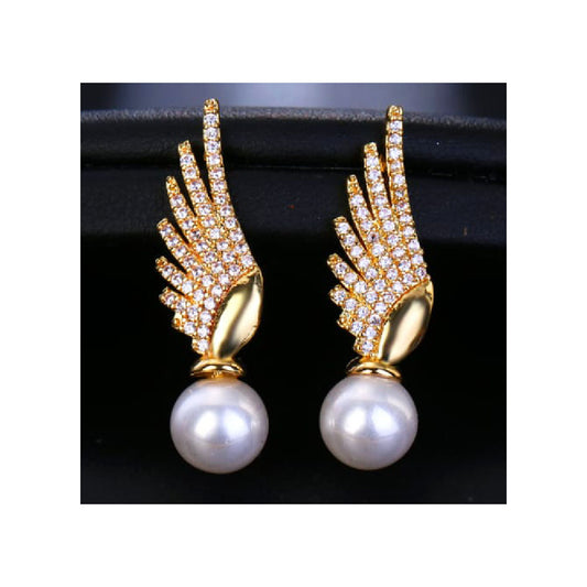 Ohrringe mit Flügeln mit weißen Perlen aus vergoldetem bzw. rhodiniertem Metall