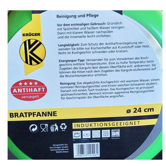 Krüger Bratpfanne 24cm für alle Herdarten geeignet Grün