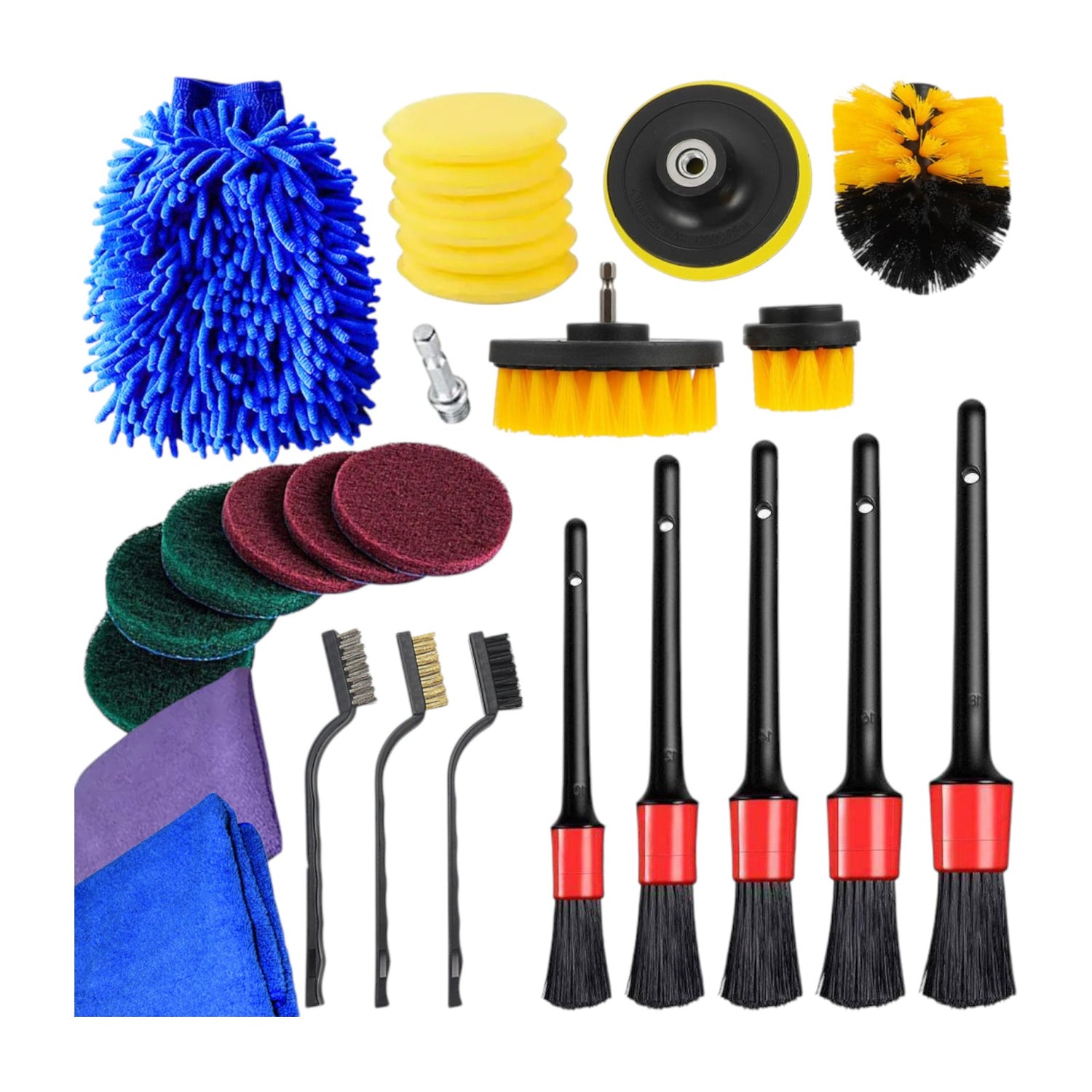 Polierschwämme & Bohrbürsten Set – Mikrofaserpads & Reinigungsbürsten für Bohrmaschine