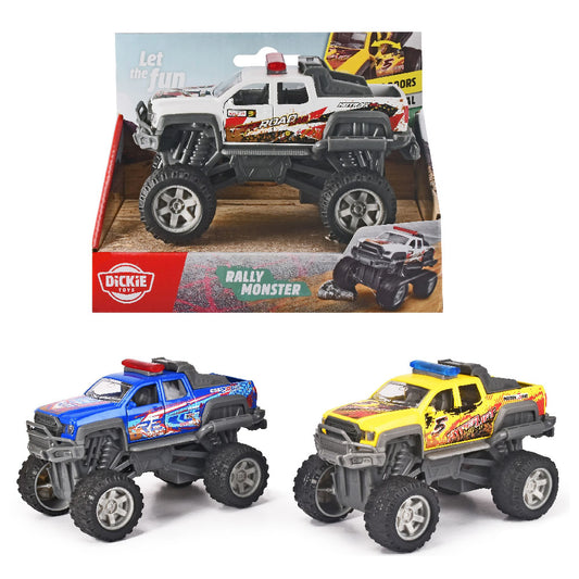 Rally Monster mit Rückzugsmotor Federung, Gummireifen 15 cm