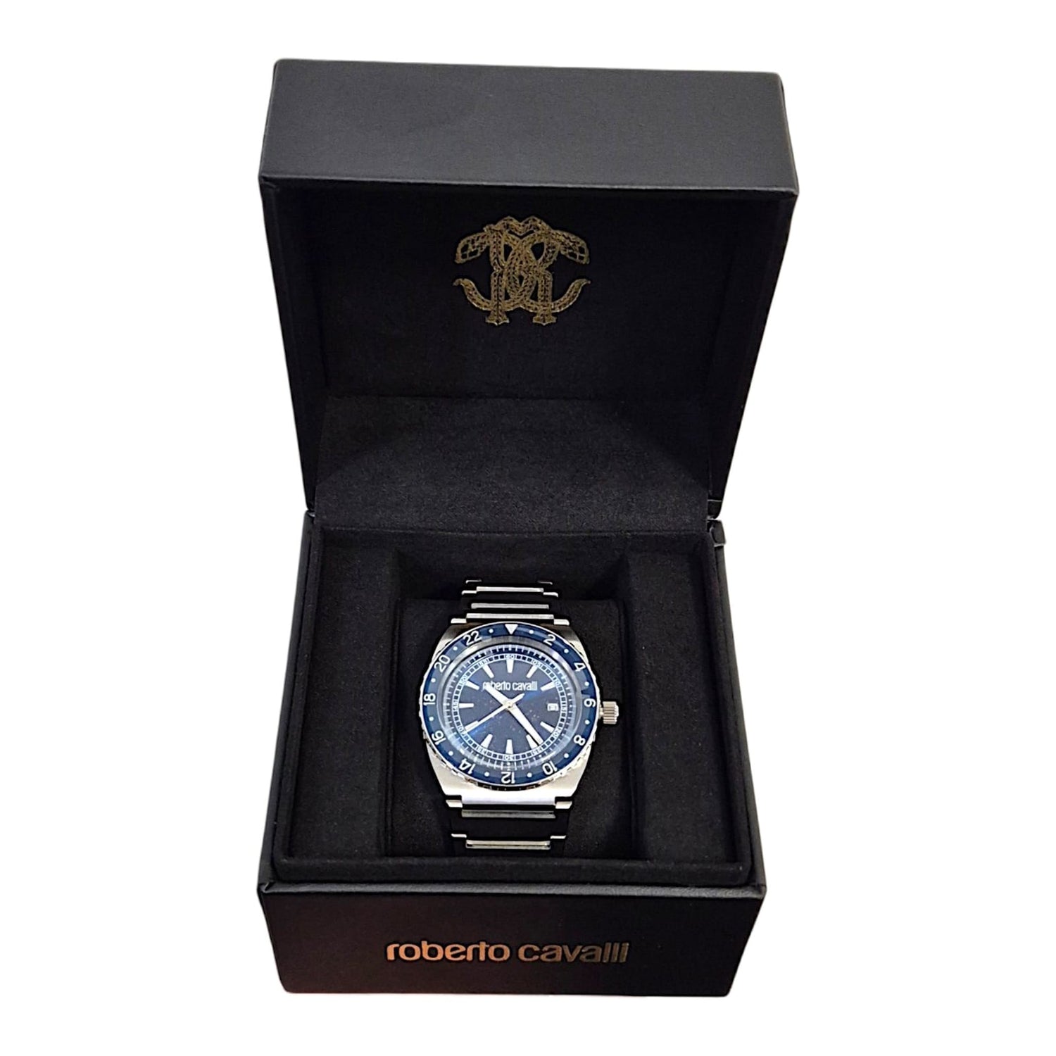 Roberto Cavalli RC5G148M0025 Herren Armbanduhr aus Edelstahl mit dunkelblauem Zifferblatt
