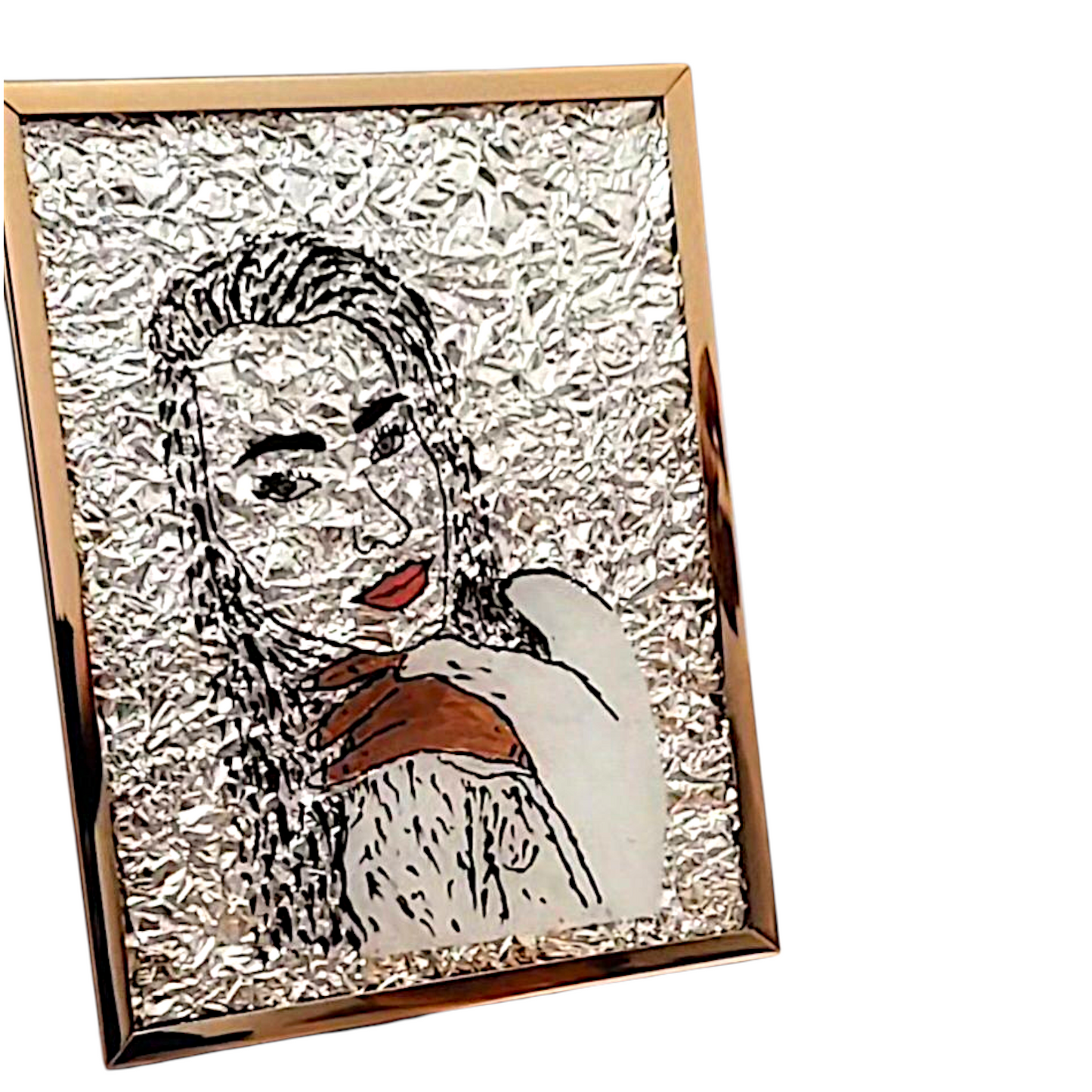 Personalisierte Kunst auf Glas Handgezeichnetes Portrait mit echten Rosenblättern