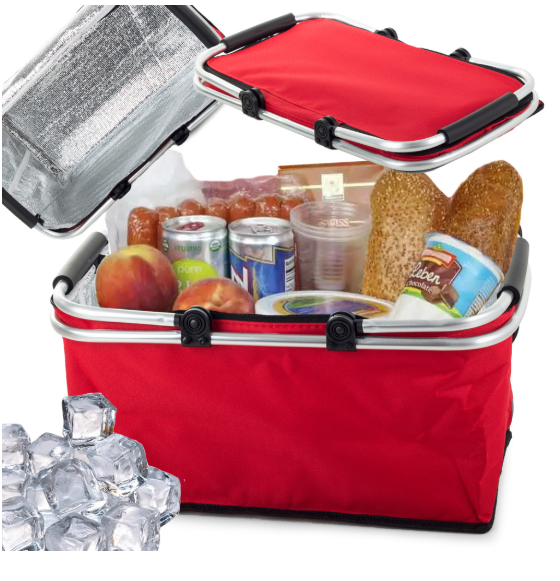 Thermo Picknickkorb faltbar 48x28x22 cm blau – isolierter Kühlkorb mit Alurahmen und Reißverschluss
