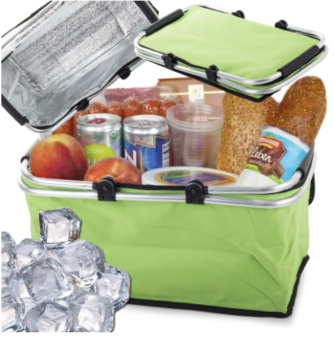 Thermo Picknickkorb faltbar 48x28x22 cm blau – isolierter Kühlkorb mit Alurahmen und Reißverschluss