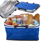 Thermo Picknickkorb faltbar 48x28x22 cm blau – isolierter Kühlkorb mit Alurahmen und Reißverschluss