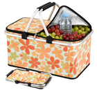 faltbarer Thermokorb 48x28x22 cm – isolierter Picknickkorb mit Blumenmuster und Aluminiumrahmen