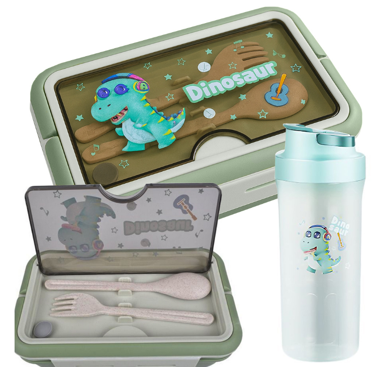 Kinder Lunchbox Set mit Trinkflasche 500 ml und Besteck – auslaufsichere Brotdose 1100 ml rosa für Schule und Kindergarten