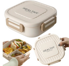 Lunchbox mit 3 Trennfächern und Besteck – auslaufsichere Brotdose in Beige für Schule und Büro