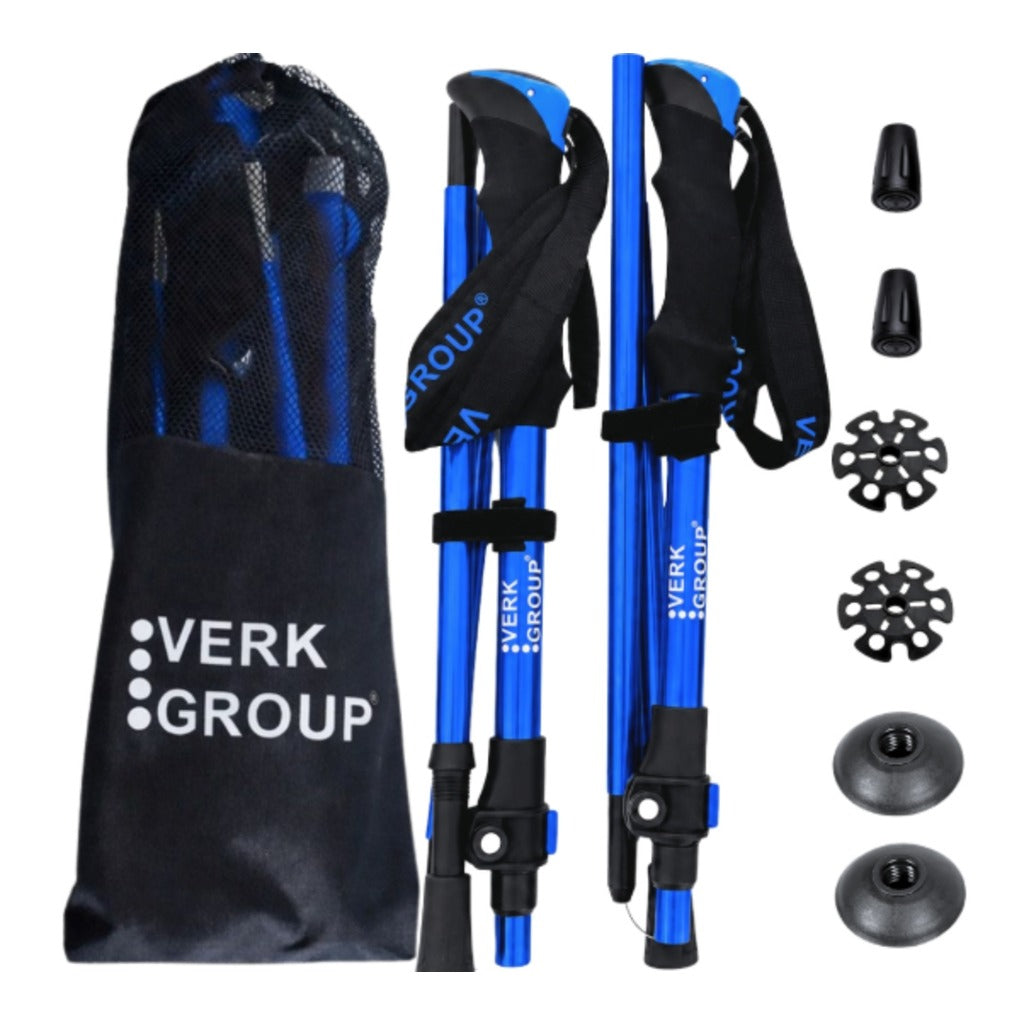 faltbare Trekkingstöcke höhenverstellbar 137 cm – Wanderstöcke Aluminium Korkgriff rot mit Zubehör und Tasche