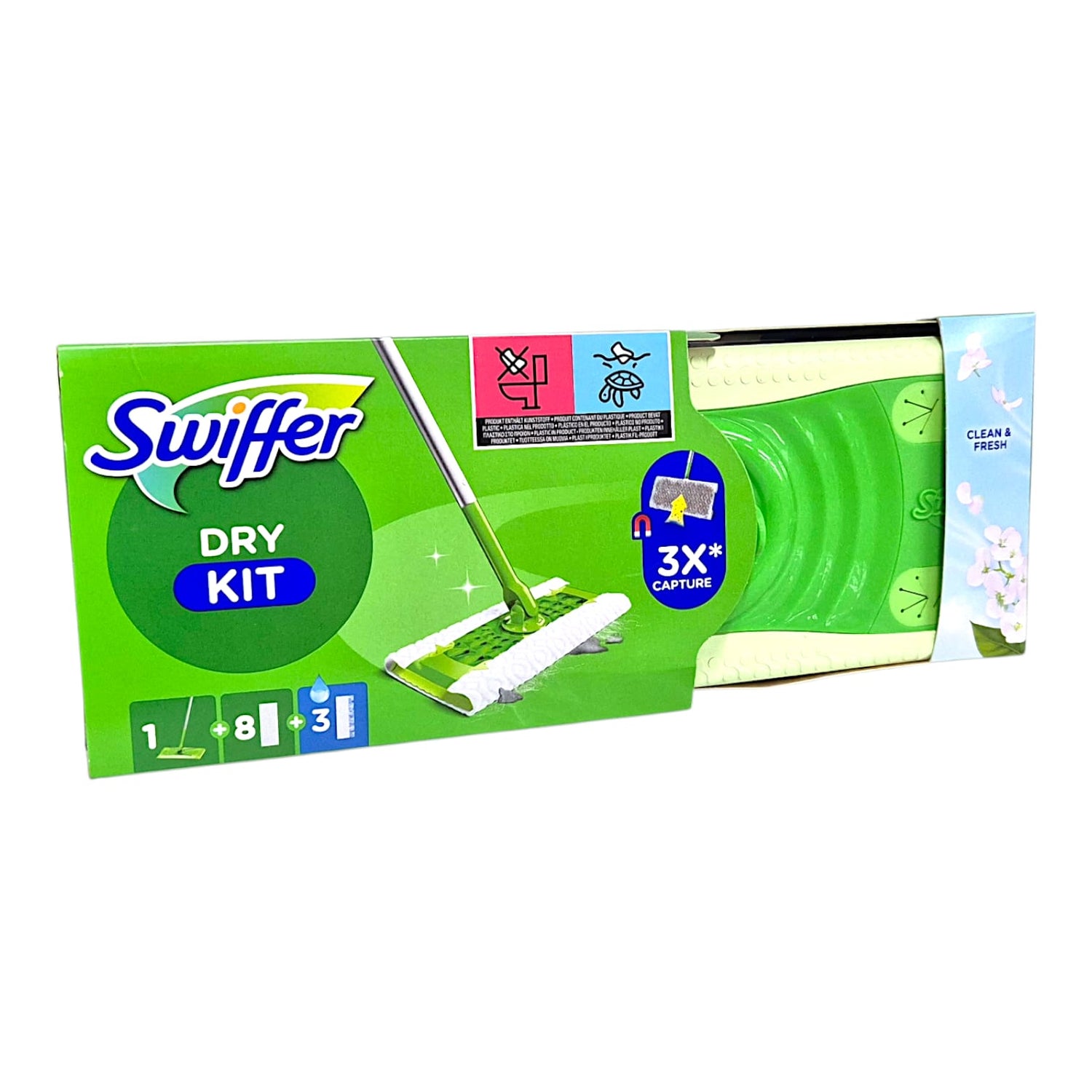 Swiffer Dry Kit Bodenwischer Starterset 1x Bodenstab 8 Trocken+3 Wet Tücher
