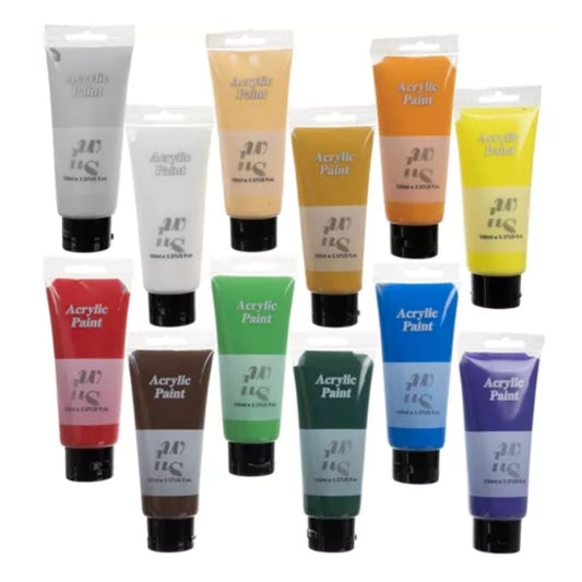 Maaleo Acrylfarben Set 12 Tuben à 100 ml – bunte Künstlerfarben wasserfest für Leinwand, Holz und Papier