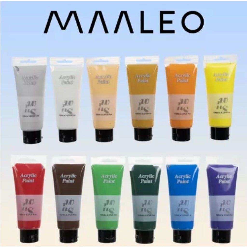 Maaleo Acrylfarben Set 12 Tuben à 100 ml – bunte Künstlerfarben wasserfest für Leinwand, Holz und Papier – Bild 2