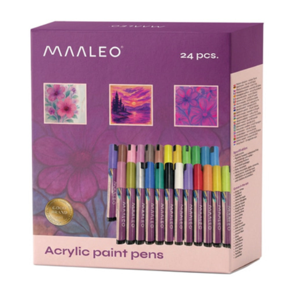 Maaleo Acrylmarker 24er-Set wasserfeste Acrylstifte 4mm fuer Glas Holz Stein Stoff und DIY Projekte – Bild 2