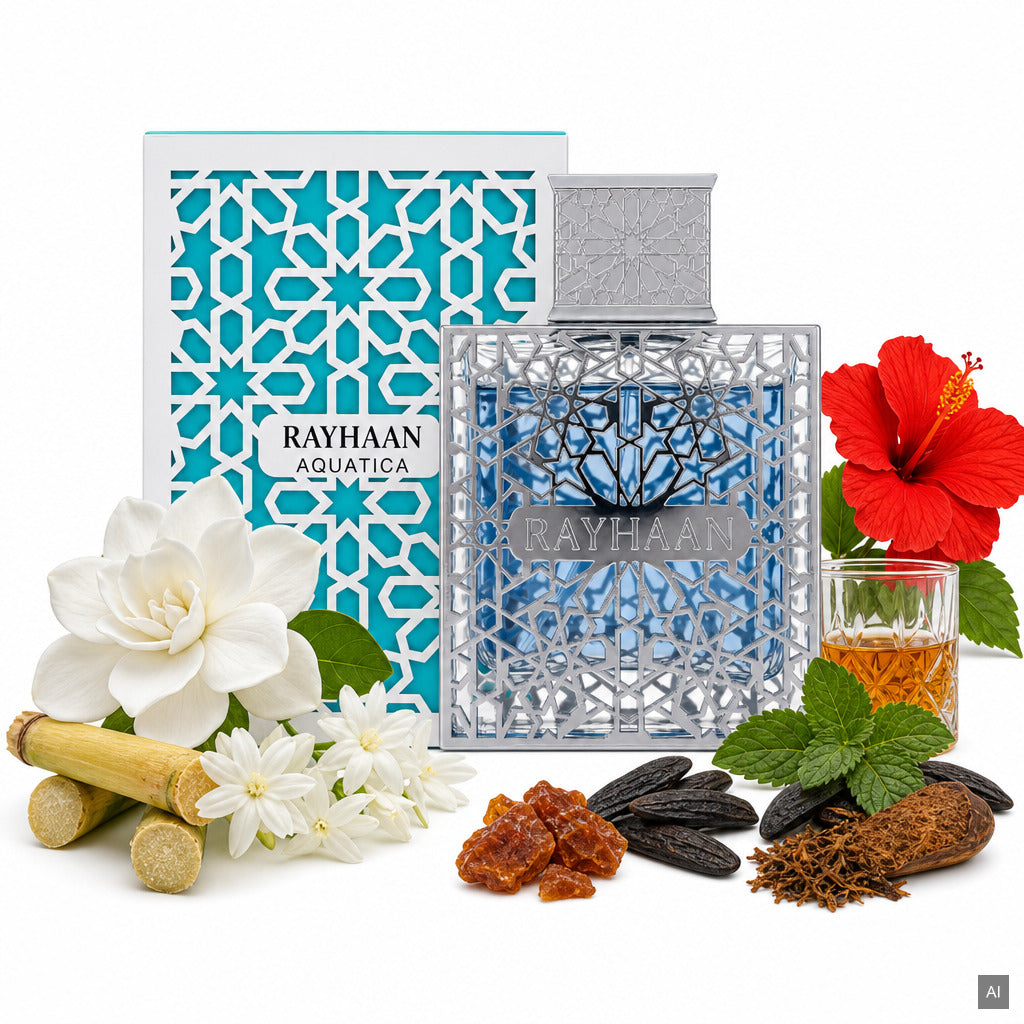 Rayhaan Aquatica Eau de Parfum 100 ml – frischer aquatischer Herrenduft mit Bergamotte, Kokosmilch und Rum – Duftnoten