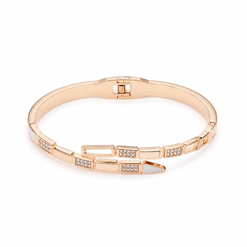 Zirkonia Armreif Damen Schlangen-Design roségoldfarben mit funkelnden Zirkonia-Steinen und Geschenkbox – Bild 2