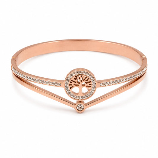 Damen Armreif Lebensbaum Roségold mit funkelnden Strasssteinen – eleganter Modeschmuck als Geschenk