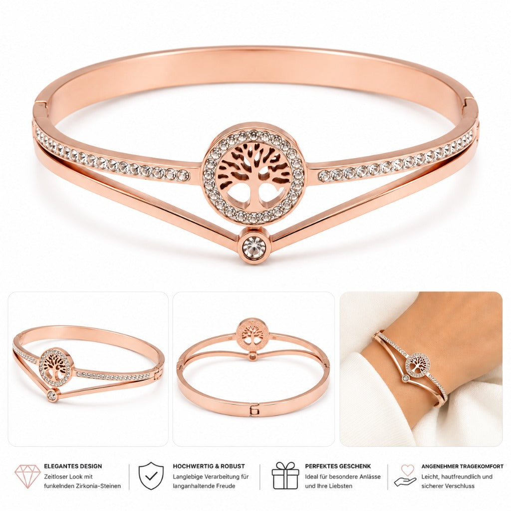 Damen Armreif Lebensbaum Roségold mit funkelnden Strasssteinen – eleganter Modeschmuck als Geschenk – Bild 2