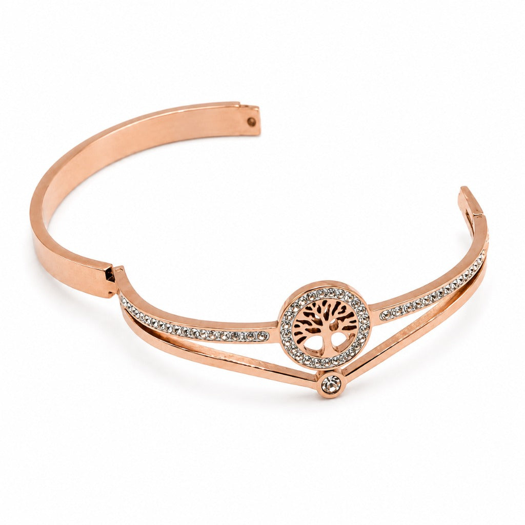 Damen Armreif Lebensbaum Roségold mit funkelnden Strasssteinen – eleganter Modeschmuck als Geschenk – Bild 3