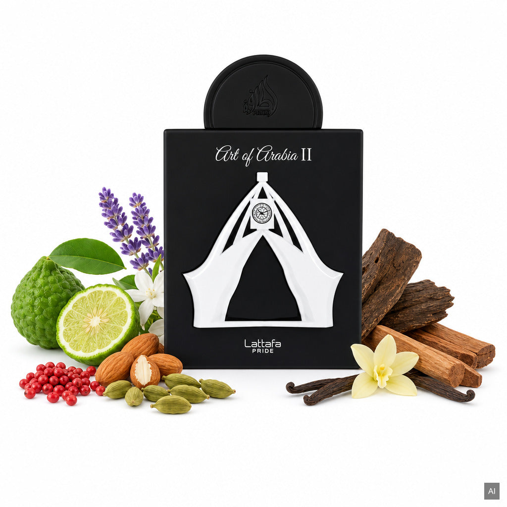 Lattafa Pride Art Of Arabia II Eau de Parfum 100 ml – orientalischer Unisex-Duft mit Oud, Sandelholz und Vanille – Duftnoten