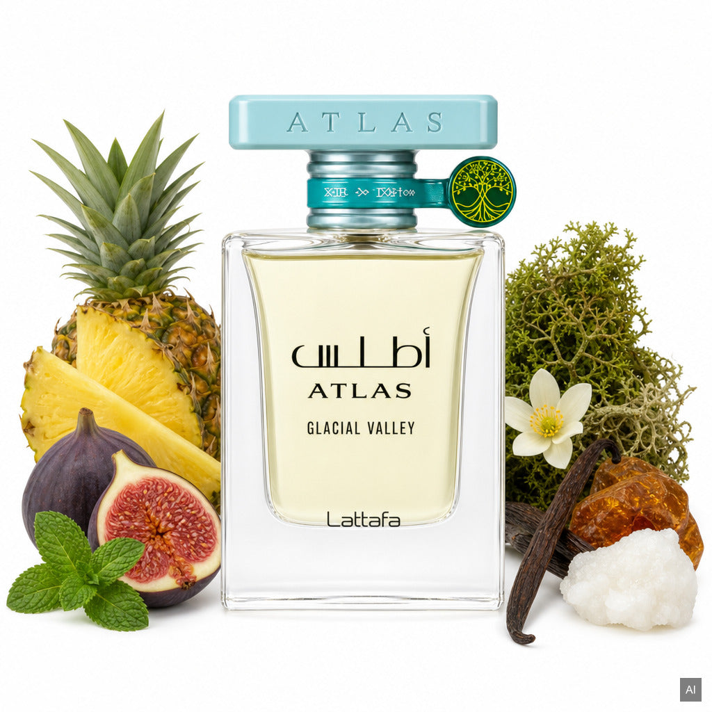 Lattafa Atlas Glacial Valley Eau de Parfum 55 ml – orientalischer Unisex-Duft mit Ananas, Meersalz und Amber – Duftnoten