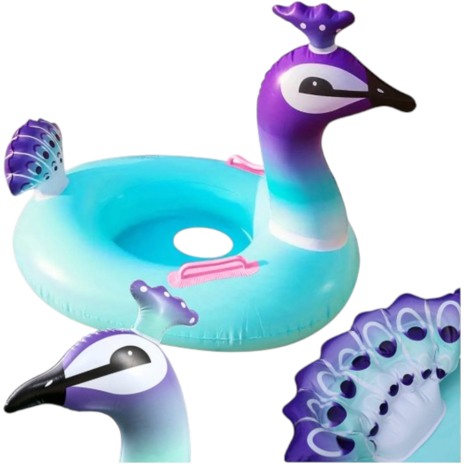 Aufblasbarer Pfau Schwimmring für Kinder 60 cm  Babyschwimmring mit Haltegriffen