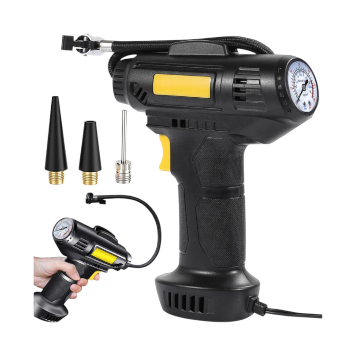 Autokompressor 12V 120W  Reifenfüllpistole bis 10 Bar mit LED