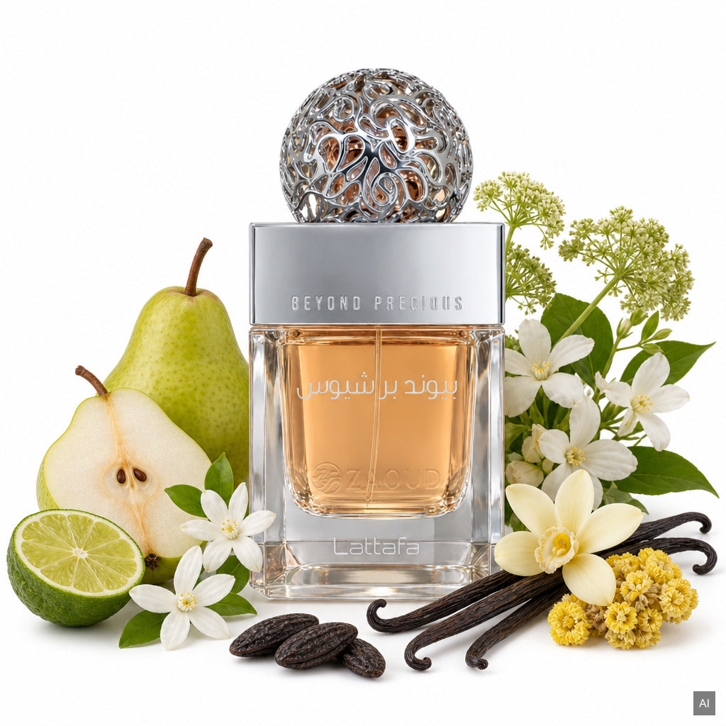 Lattafa Beyond Precious Eau de Parfum 100 ml – weißblumiger Damenduft mit Birne, Neroli, Jasmin und Vanille – Duftnoten