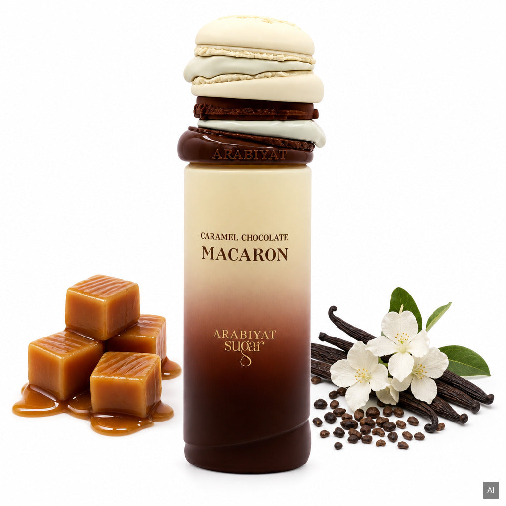 Arabiyat Sugar Caramel Chocolate Macaron Eau de Parfum 100 ml – süßer Unisex-Duft mit Karamell, Honig und Moschus – Duftnoten