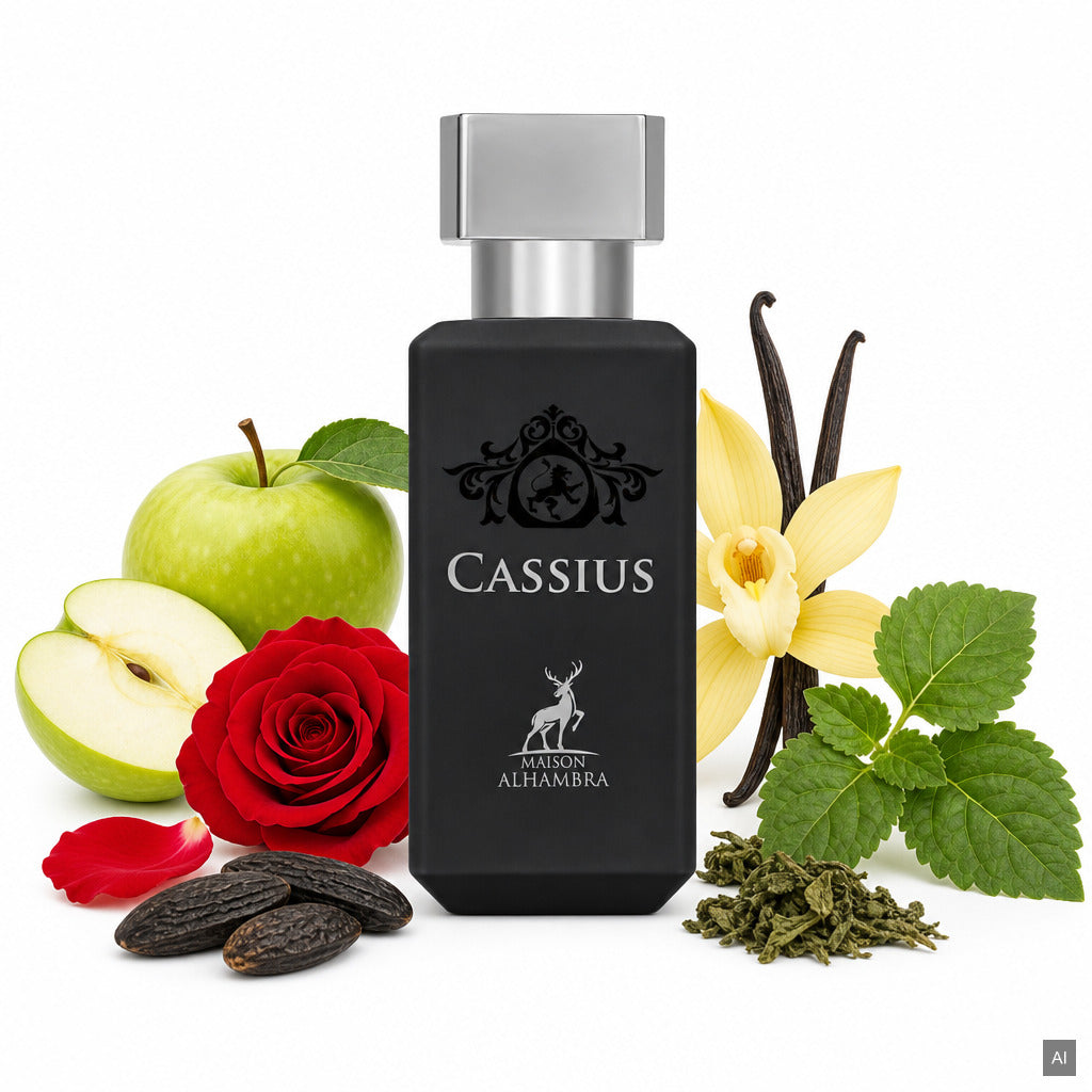 Maison Alhambra Cassius Eau de Parfum 100 ml – orientalisch würziger Herrenduft mit Muskatnuss, Rose und Vanille – Duftnoten