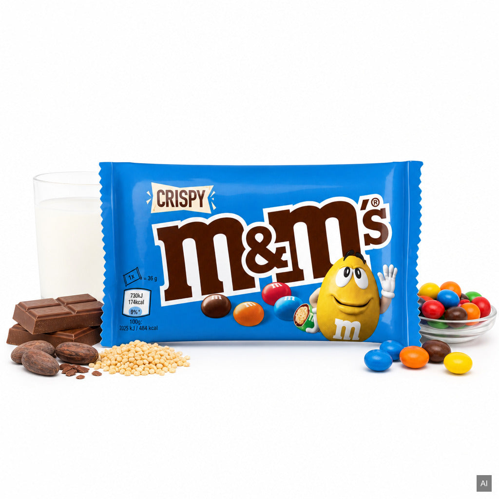 M&M'S Crispy Schokoladenkugeln 36 g Beutel – bunter Knusperreiskern in Milchschokolade – Duftnoten