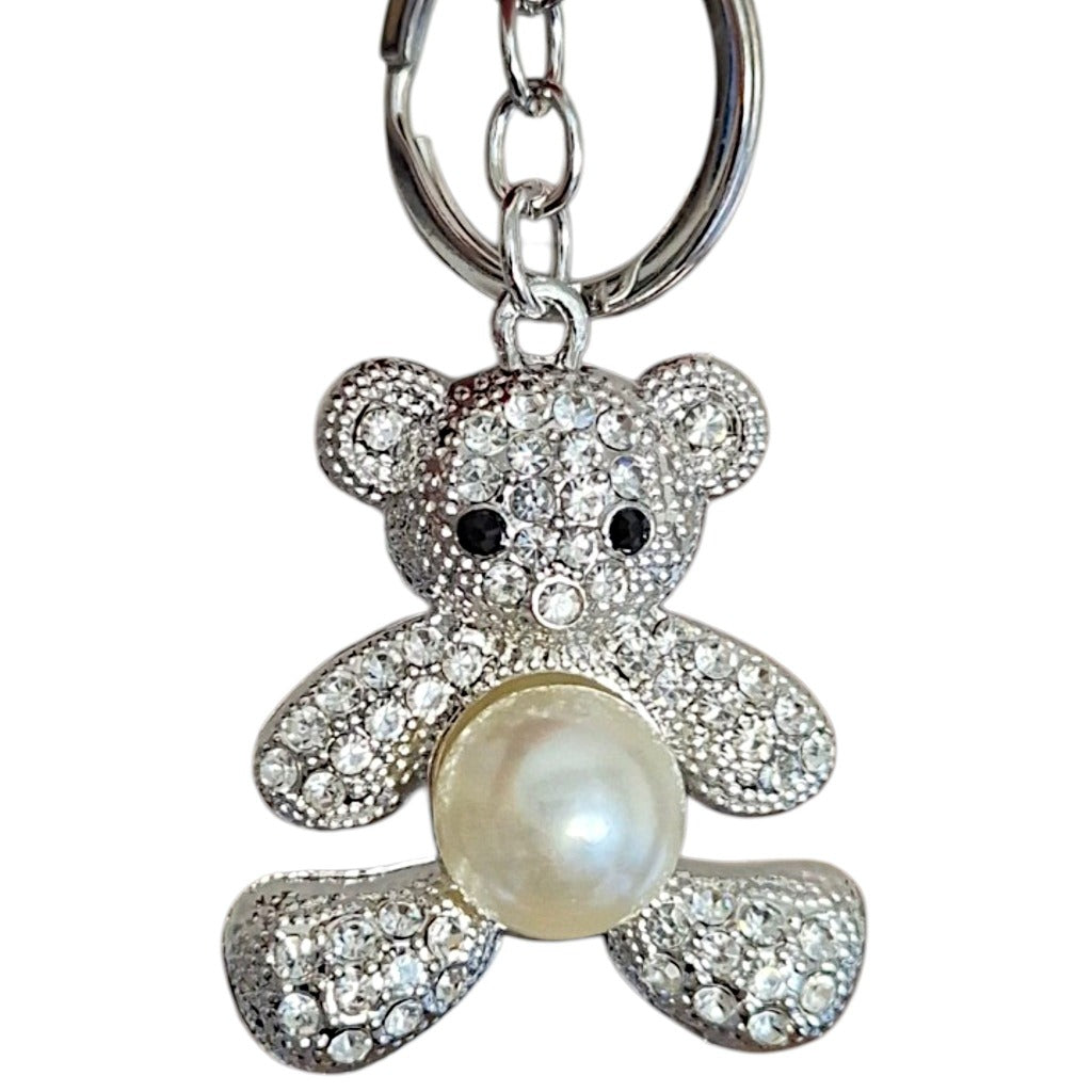 Da Meso Teddybär-Schlüsselanhänger mit Strass und Perle in Gold und Silber – elegantes Accessoire für Handtasche und Schlüsse – Bild 5