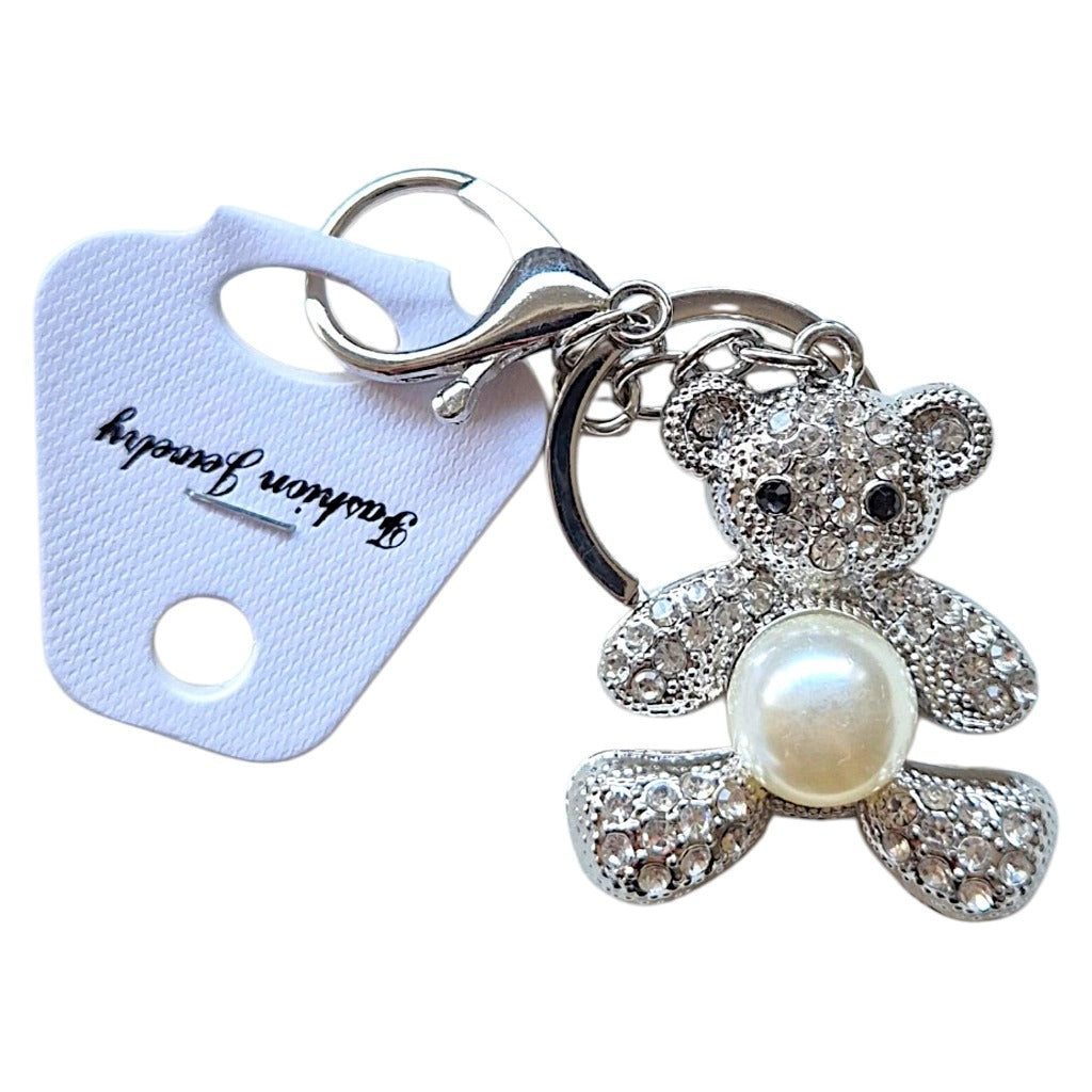 Da Meso Teddybär-Schlüsselanhänger mit Strass und Perle in Gold und Silber – elegantes Accessoire für Handtasche und Schlüsse – Bild 7
