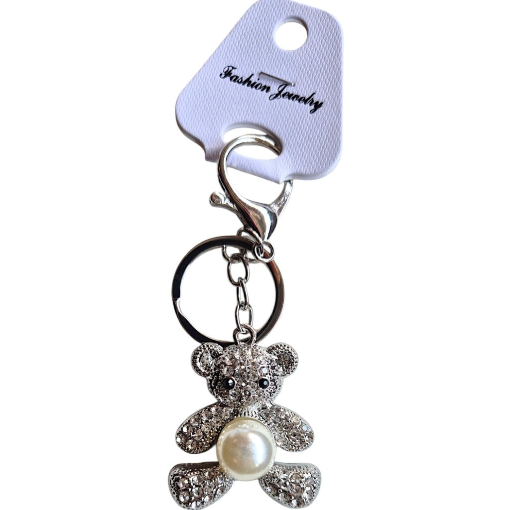 Da Meso Teddybär-Schlüsselanhänger mit Strass und Perle in Gold und Silber – elegantes Accessoire für Handtasche und Schlüsse – Bild 8