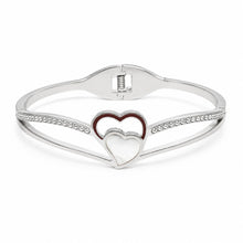 Damen Armreif Doppelherz mit Strass – Silberfarben – Eleganter Edelstahl Armreif