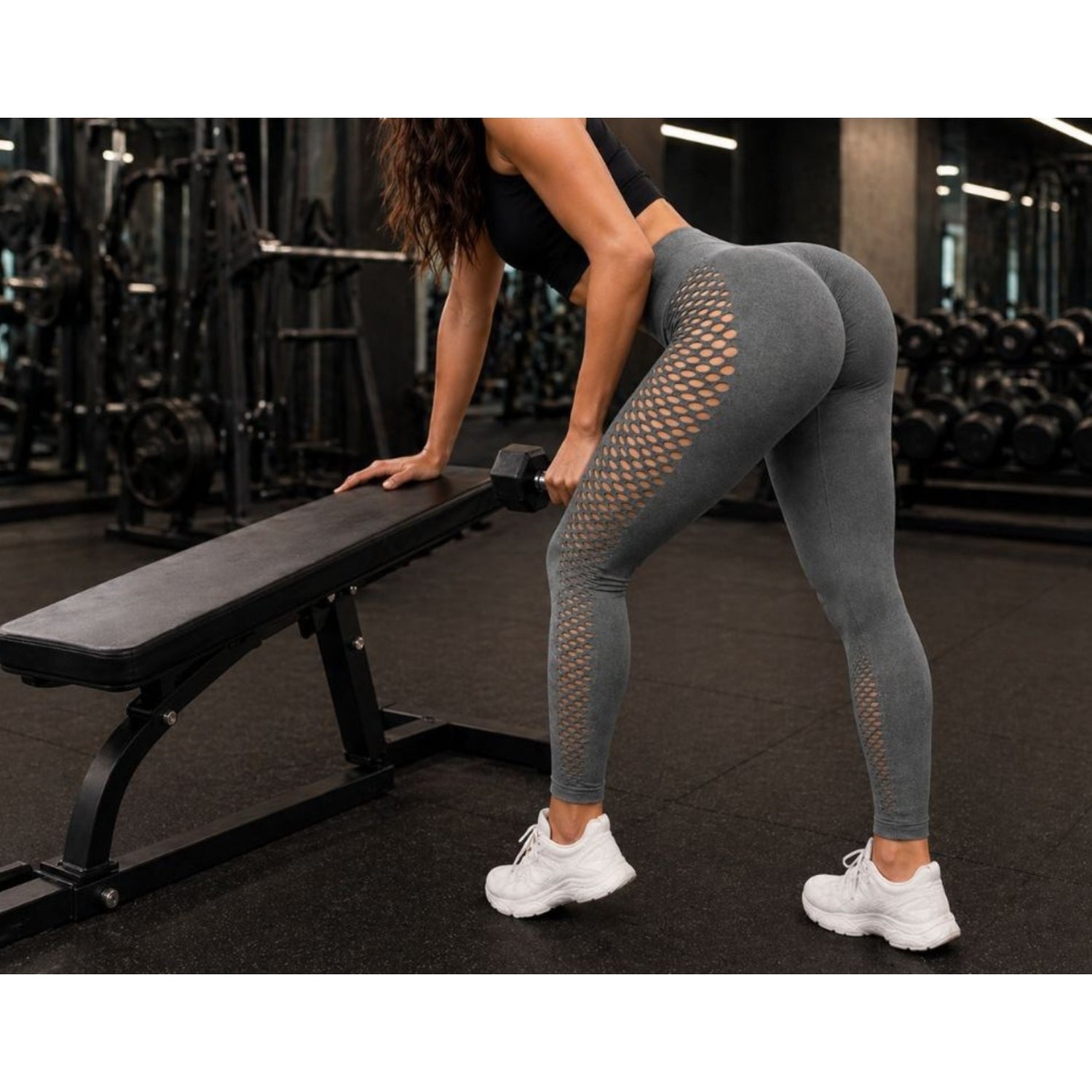 Damen Leggings Push Up Grau – High Waist Fitness Leggings Figurformend