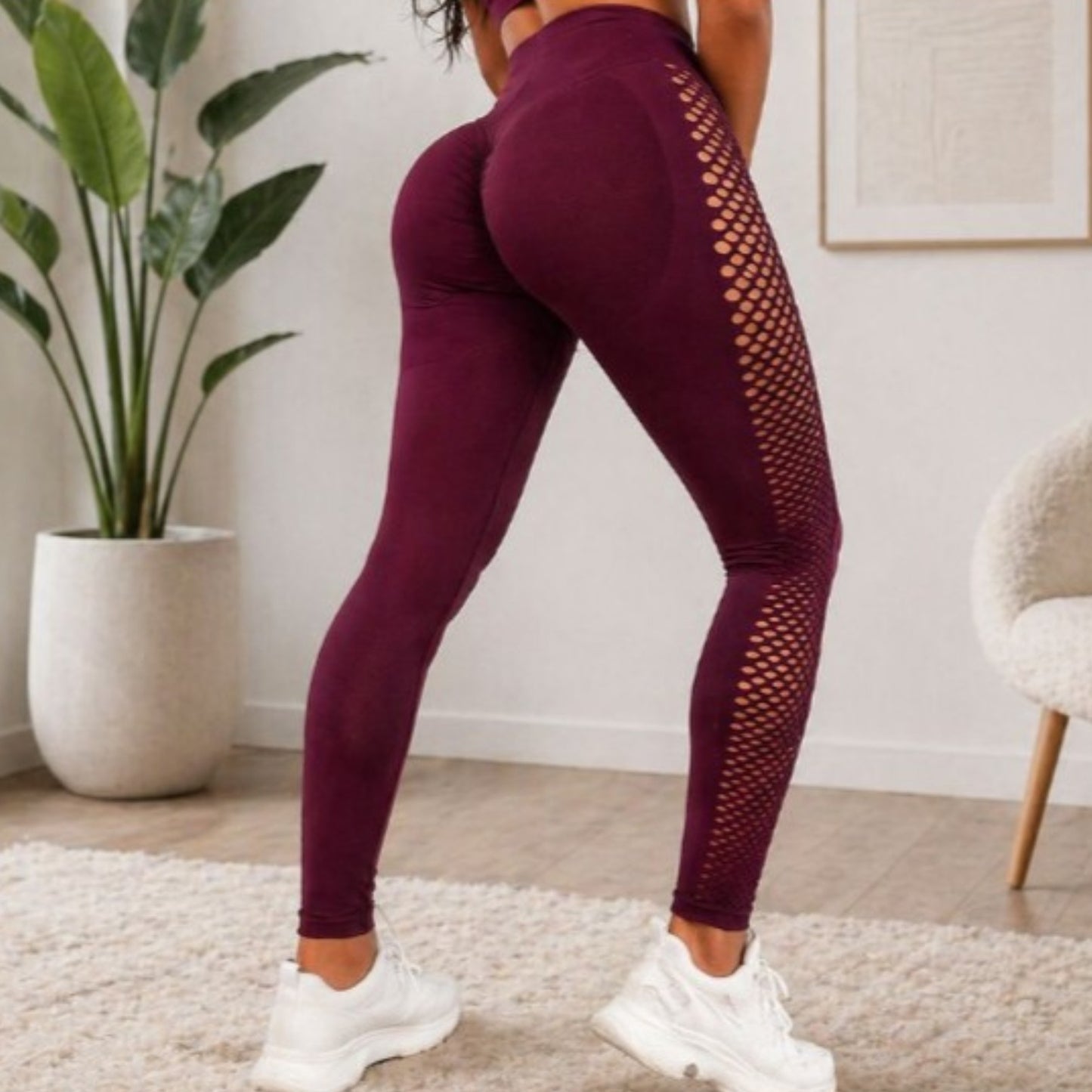 Damen Leggings Push Up Bordeauxrot – High Waist Fitness Leggings Figurformend