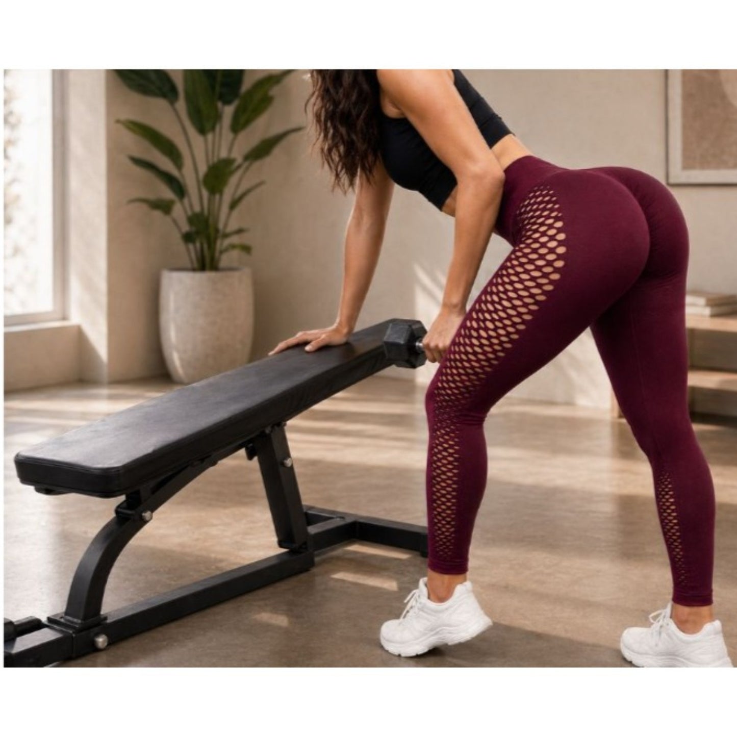 Damen Leggings Push Up Bordeauxrot – High Waist Fitness Leggings Figurformend