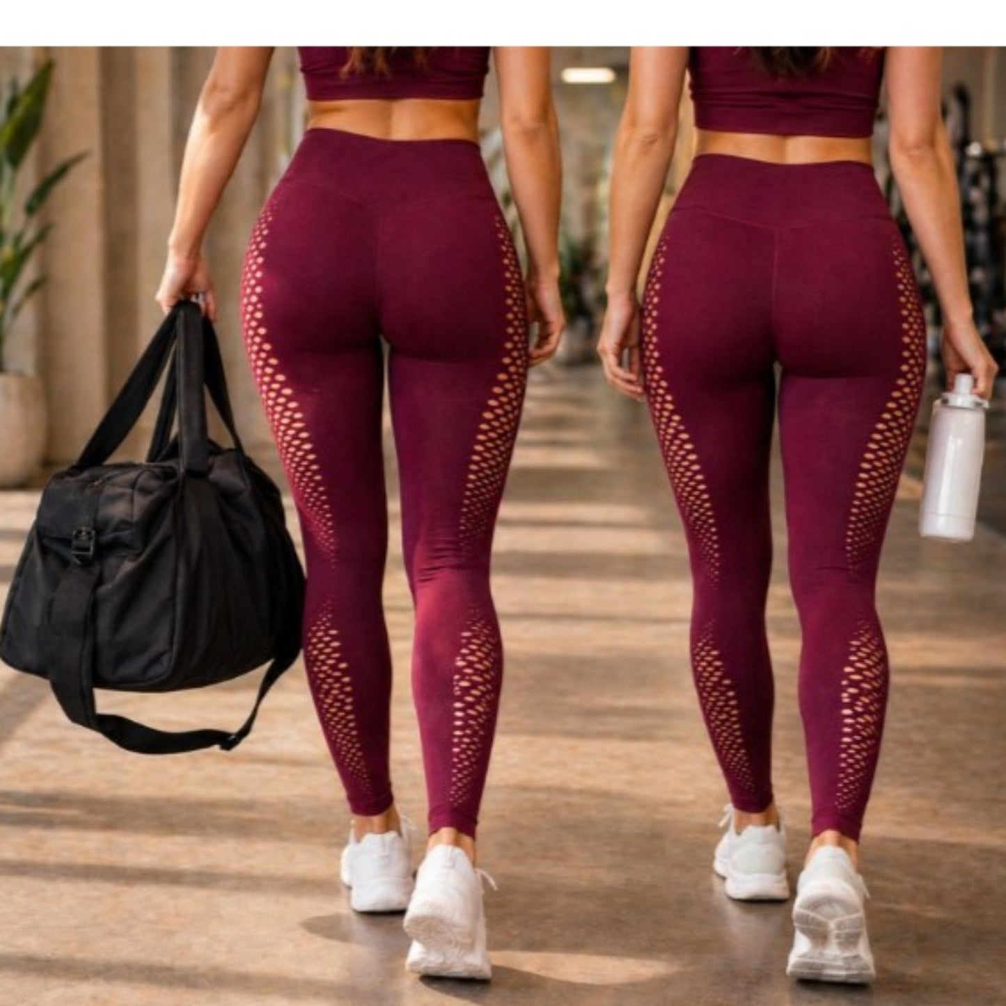 Damen Leggings Push Up Bordeauxrot – High Waist Fitness Leggings Figurformend