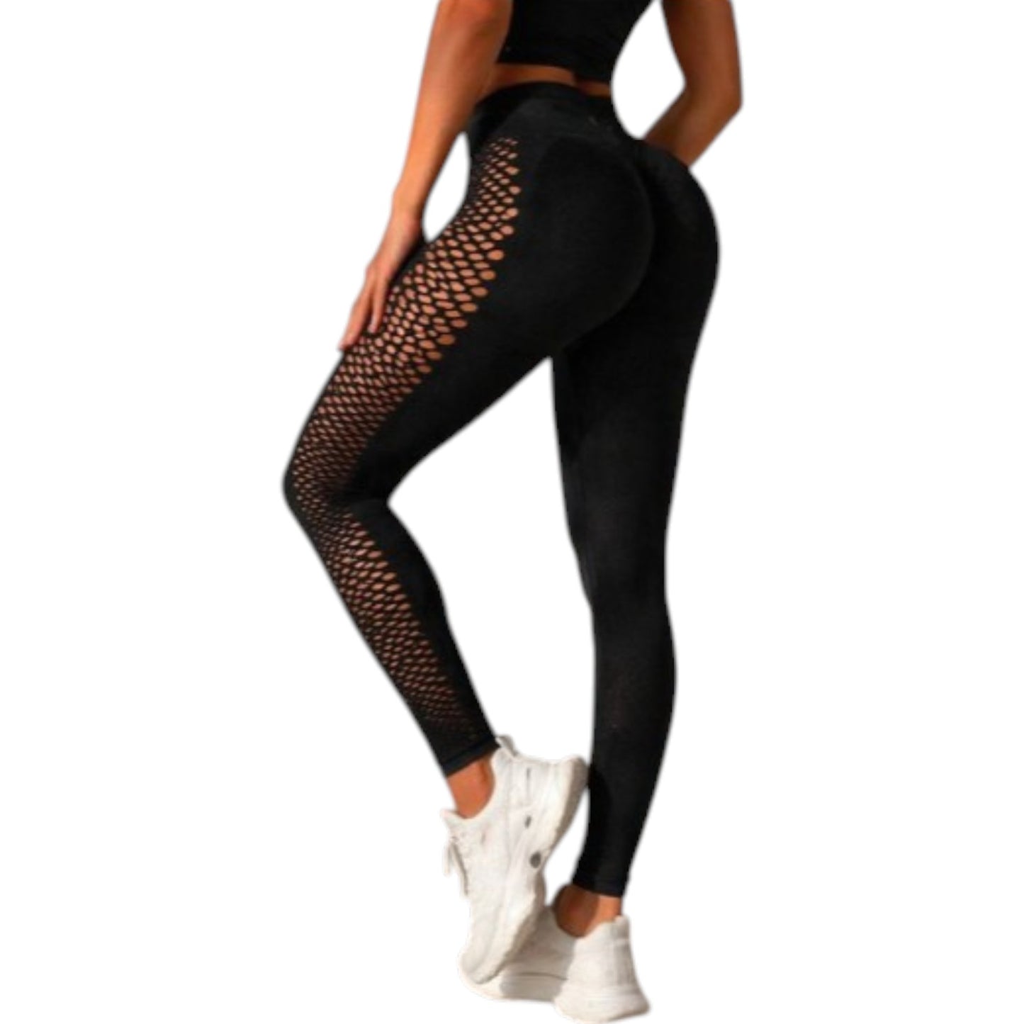 Damen Push Up Fitness Leggings Schwarz – High Waist Sportleggings figurformend