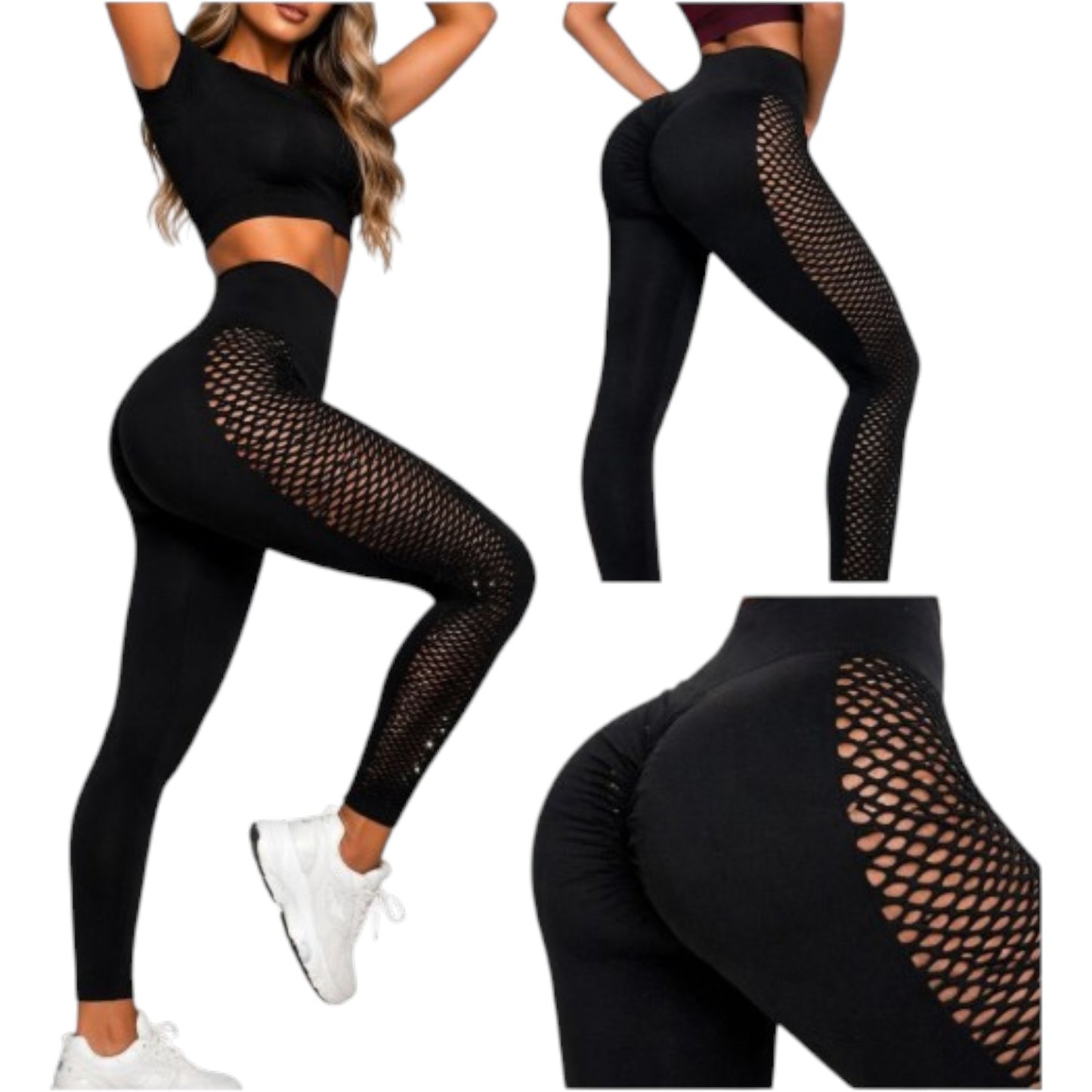 Damen Push Up Fitness Leggings Schwarz – High Waist Sportleggings figurformend