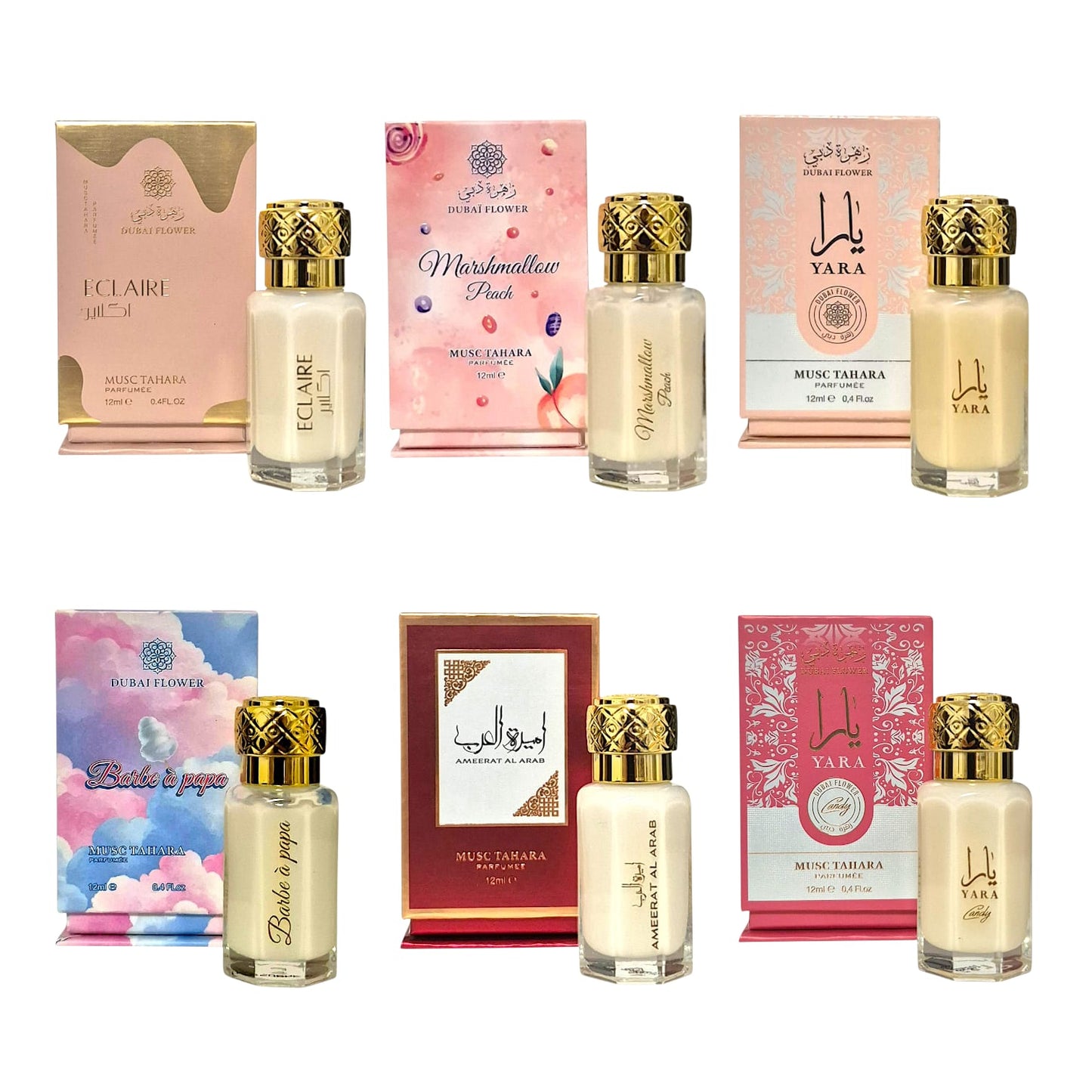 Dubai Flower Musc Tahara Ameerat Al Arab Yara und Candy, Eclaire, Marshmallow Peach